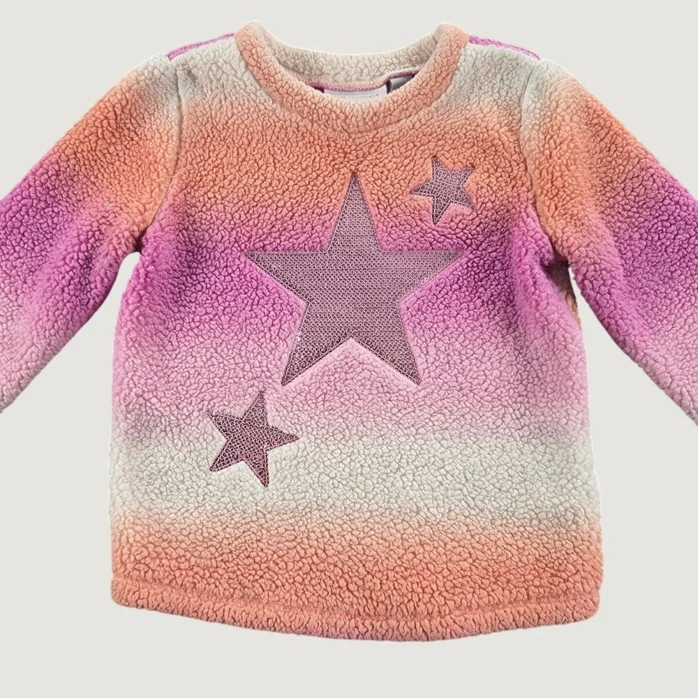 The Childrens Place Sherpa Fleece Girls 4T Pink Ombre Excellent Sequin Star